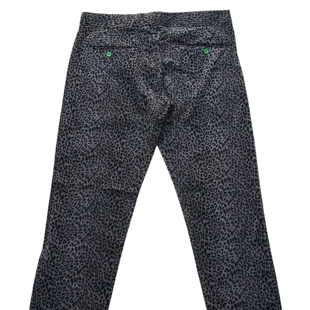 Mens Gurkha Pants 36 Gray Leopard Print High Waist Flat Front Slim Fit Trousers